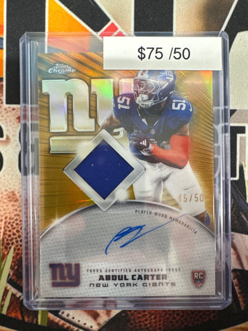2025 Topps Chrome NFL Abdul Carter Rookie Patch Autograph Gold Refractor /50