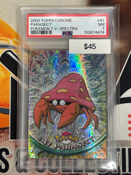 2000 Topps Chrome Pokémon Parasect Spectra Refractor PSA 7