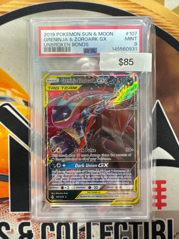 Pokémon Greninja & Zoroark GX 107/214 Unbroken Bonds PSA 9