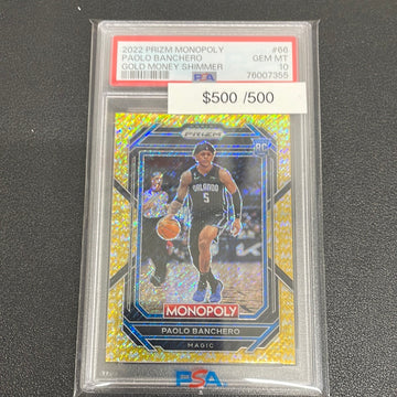 2022 NBA Paolo Banchero Prizm Monopoly Gold Money Shimmer Rookie /500 PSA 10