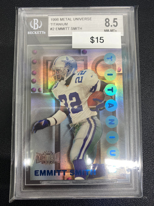 1998 Metal Universe Emmitt Smith Titanium Beckett 8.5