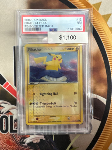 2007 Pokemon Pikachu Holo Pop Series 5 Holo Inverted Back 12/17 PSA 7