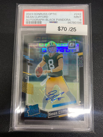 2023 Optic Sean Clifford Black Pandora Rated Rookie Auto /25 PSA 9