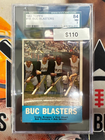 1963 Topps MLB Buc Blasters Smoky Burgess, Dick Stuart, Bob Clemente & Bib Skinner SGC 7