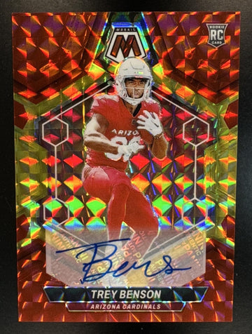 2024 Panini Mosaic Trey Benson #360 Rookie Auto Choice Red and Yellow Prizm RC Cardinals