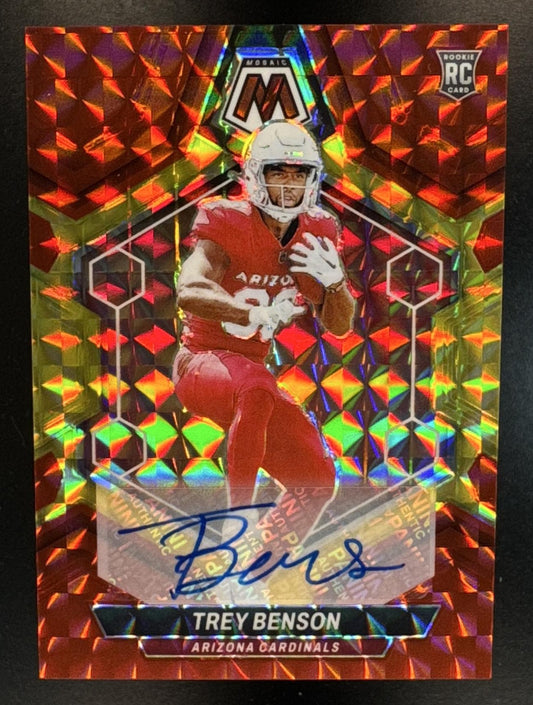 2024 Panini Mosaic Trey Benson #360 Rookie Auto Choice Red and Yellow Prizm RC Cardinals