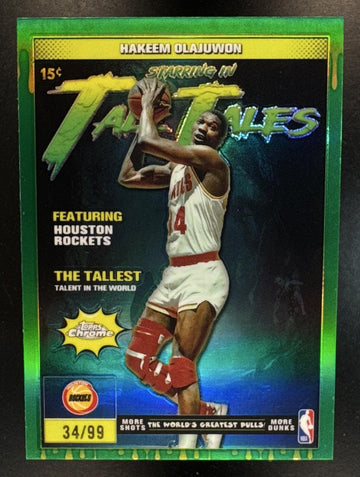 2025 Topps Chrome Hakeem Olajuwon #TT-12 Tall Tales Green Refractor /99 Rockets