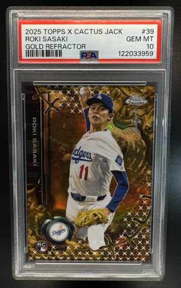 2025 Topps Chrome x Cactus Jack Roki Sasaki #39 Gold Refractor /50 Dodgers PSA 10