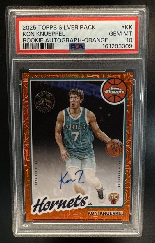 2025 Topps Kon Knueppel 1980 Chrome Rookie Auto Orange Mojo Refractor /25 PSA 10