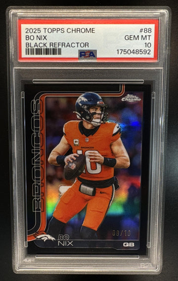 2025 Topps Chrome Bo Nix #88 Black Refractor 8/10 Broncos PSA 10