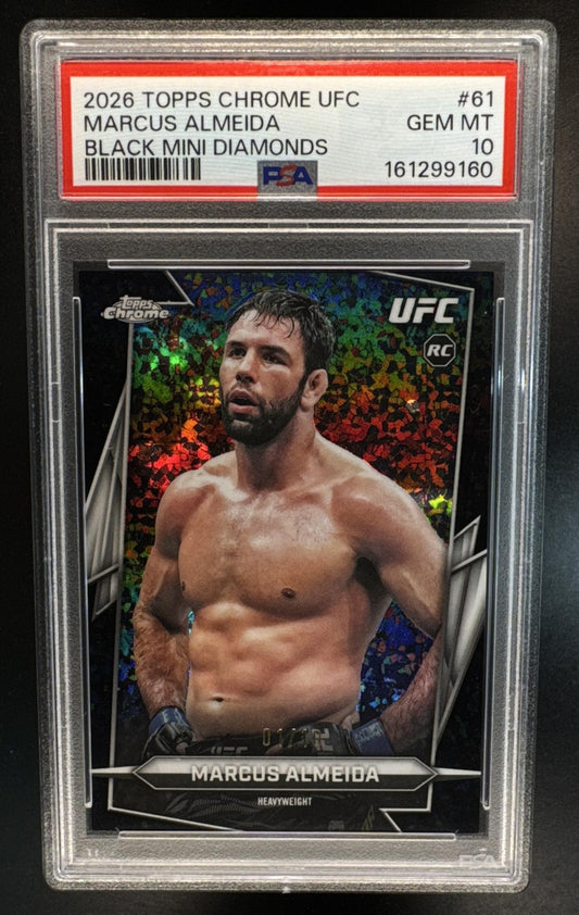 2026 Topps Chrome UFC Marcus Almeida #61 Black Mini Diamond Refractor /10 PSA 10