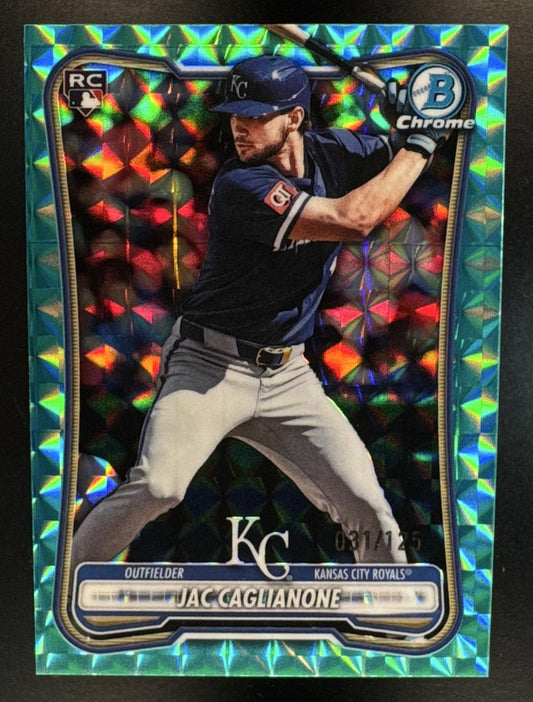 2026 Bowman Chrome Jac Caglianone #79 Aqua Geometric Refractor 31/125 RC Royals