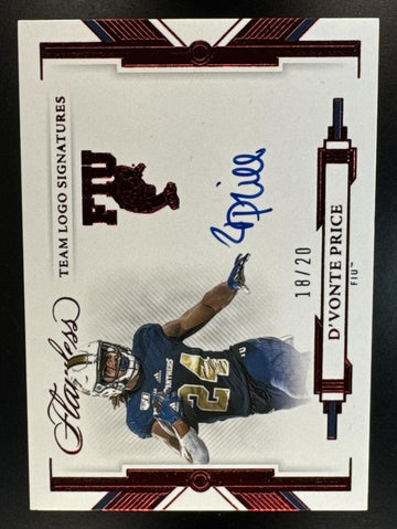 2022 Panini Flawless Collegiate D'Vonte Price #TL-DVP Team Logo Auto Ruby /20 FIU