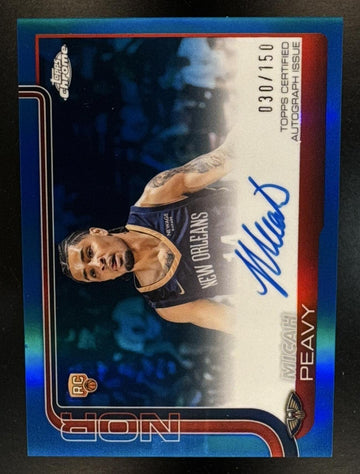 2025 Topps Chrome Micah Peavy #TCAR-MP Rookie Auto Blue Refractor /150 RC Pelicans
