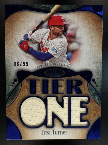 2026 Topps Tier One Trea Turner #T1RD-TT Relic Die Cut Blue Foil /99 MEM Phillies