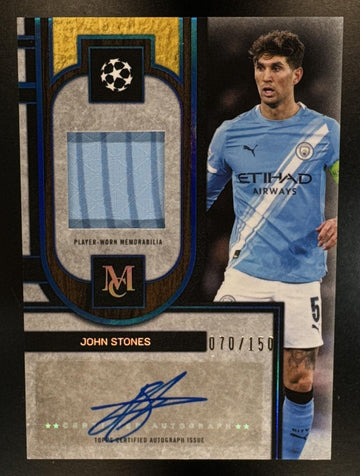 2025 Topps Museum Collection UEFA John Stones #MAR-JS Auto Relics Sapphire /150