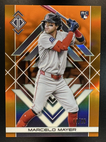 2025 Topps Transcendent Collection Marcelo Mayer #24 Chrome Orange Refractor /25 Red Sox
