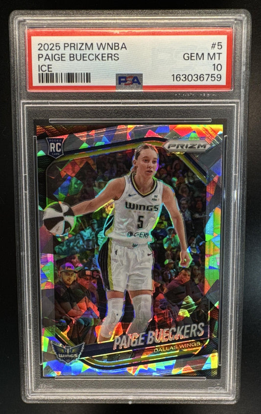 2025 Panini WNBA Prizm Paige Bueckers #5 Ice RC Wings PSA 10