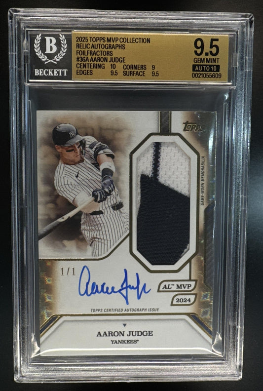 2025 Topps MVP Collection Aaron Judge #36-AR Auto Relics Foilfractor 1/1 BGS 9.5 Autograph 10