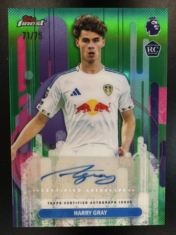 2025 Topps Finest Premier League Harry Gray #FA-HG Auto Green Refractor /75 Leeds United