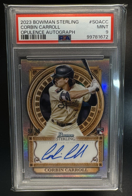 2023 Bowman Sterling Corbin Carroll #SOA-CC Opulence Auto /99 RC PSA 9