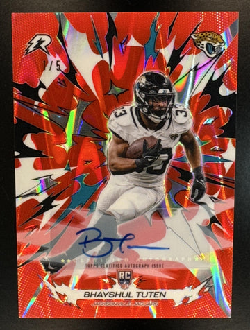 2025 Topps Resurgence Bhayshul Tuten #142 Rookie Signatures Red Refractor /5 Jaguars