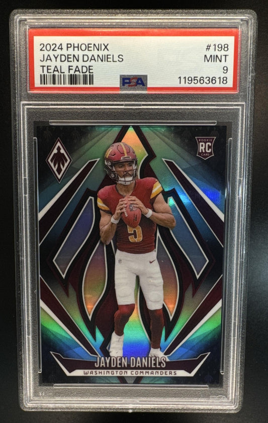 2024 Panini Phoenix Jayden Daniels #198 Teal Fade 56/72 RC Commanders PSA 9