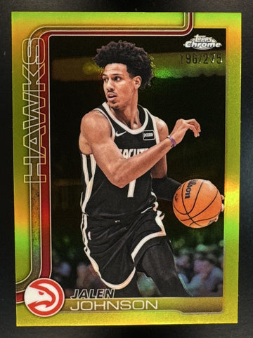 2025-26 Topps Chrome Update Jalen Johnson #49 Yellow Refractor 196/275 Hawks