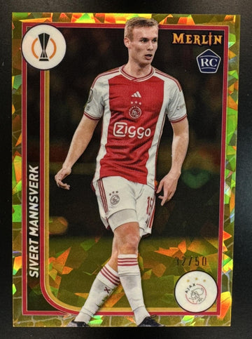 2023 Topps Chrome Merlin UEFA UCC Sivert Mannsverk #7 Gold Atomic Refractor /50 AFC AJAX
