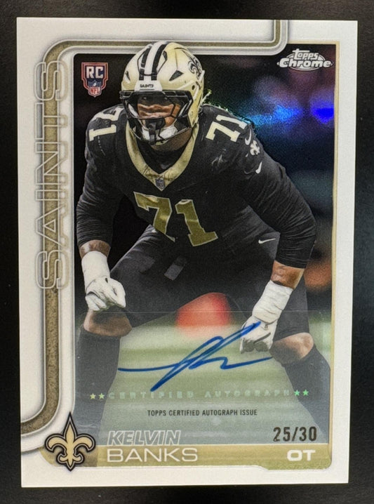 2025 Topps Chrome Kelvin Banks Jr. #378 Rookie Auto White Refractor /30 Saints