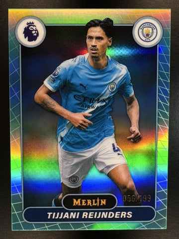 2026 Topps Merlin Premier League Tijjani Reijnders #121 Aqua Refractor /199 Manchester City