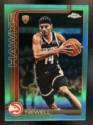 2025-26 Topps Chrome Update Asa Newell #173 Aqua Refractor 136/199 RC Hawks