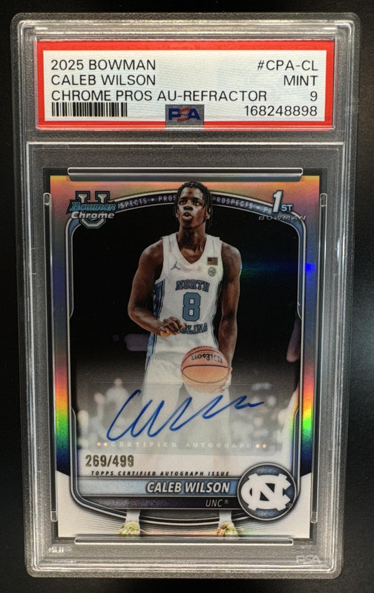 2025 Bowman Caleb Wilson #CPA-CL Chrome Auto Refractor /499 1st Prospect PSA 9
