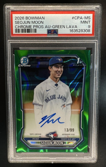 2026 Bowman Seojun Moon #CPA-MS Chrome Auto Green Lava Refractor /99 Blue Jays PSA 9