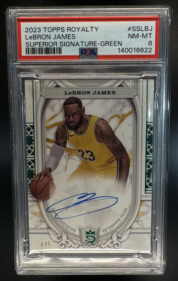 2023 Topps Royalty Collection LeBron James Superior Signatures Green /5 PSA 8