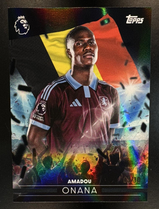 2026 Topps Premier League Amadou Onana Flying the Flag Black Rainbow Foil /10