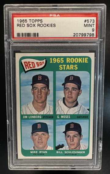 1965 Topps Red Sox Rookie Stars Lonborg Moses Ryan Schlesinger RC, #573 RC PSA 9