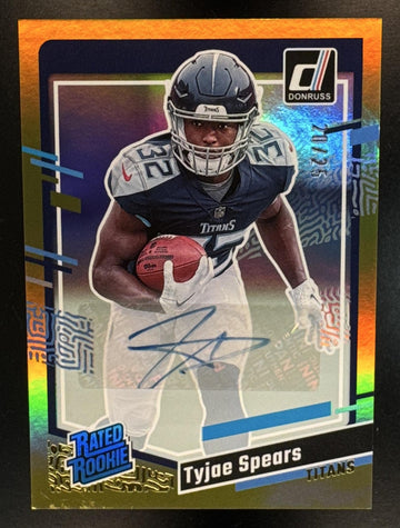 2023 Panini Donruss Tyjae Spears #396 Rated Rookie Auto Gold 20/25 RC Titans