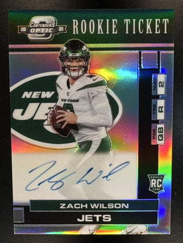 2021 Panini Contenders Optic Zach Wilson #01TR-ZWI Throwback Rookie Auto /25 Jets