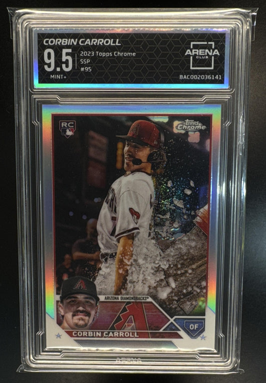 2023 Topps Chrome Corbin Carroll #95c SP VAR Diamondbacks Rookie Refractor Arena Club 9.5