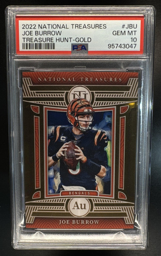 2022 Panini National Treasures Joe Burrow #TRH-JBU Treasure Hunt Gold /10 PSA 10