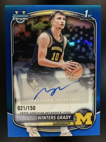 2025 Bowman Winters Grady #CPA-WG Chrome Auto Blue Refractor /150 1st Prospect Michigan