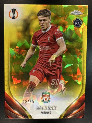 2023 Topps Chrome Sapphire UEFA Club Competitions Ben Doak #177 Yellow /75 RC Liverpool