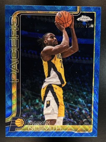 2025-26 Topps Chrome Update Aaron Nesmith #134 Blue Wave Refractor 53/150 Pacers
