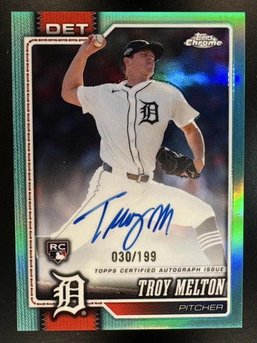 2026 Topps Chrome Troy Melton #RA-TME Rookie Auto Aqua Refractor /199 RC Tigers