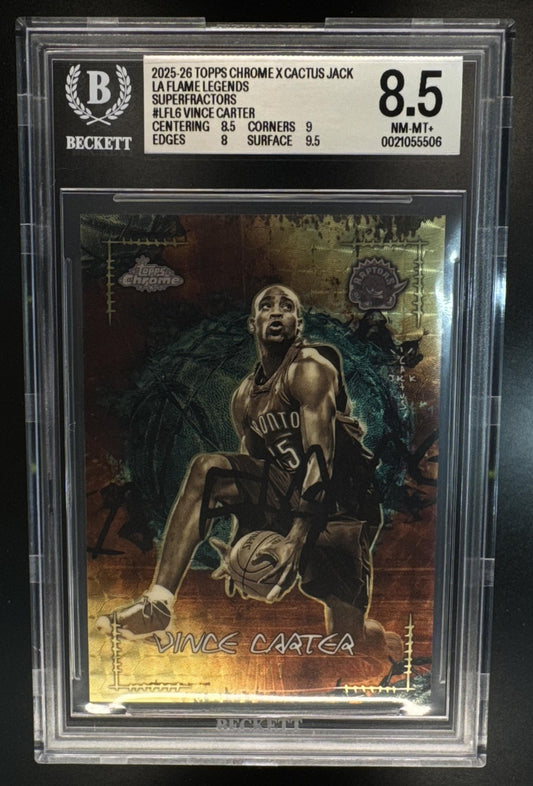2025 Topps Chrome X Cactus Jack Vince Carter La Flame Legends Superfractor 1/1 BGS 8.5