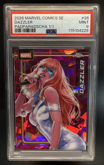 2026 Topps Chrome Marvel Comics SE Dazzler #026 Padparadscha Refractor 1/1 PSA 9