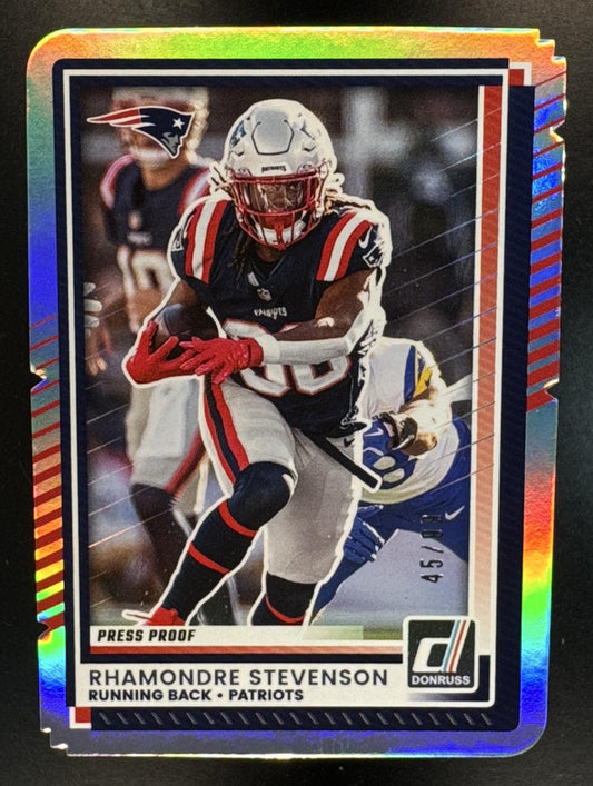 2025 Panini Donruss Rhamondre Stevenson #63 Press Proof Silver Die-Cut /99 Patriots