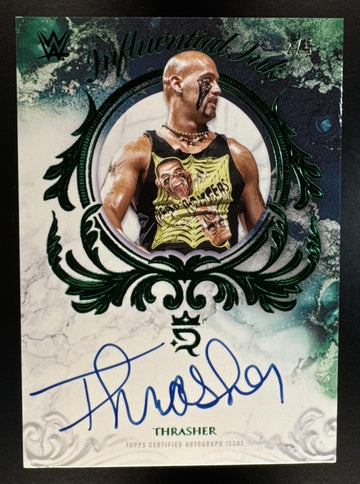 2025 Topps Royalty WWE Thrasher #INF-THR Influential Ink Green /5 Auto