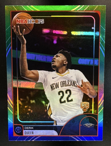 2025-26 Topps Hoops Derik Queen #62 Rainbow Green and Blue Foil /249 RC Pelicans